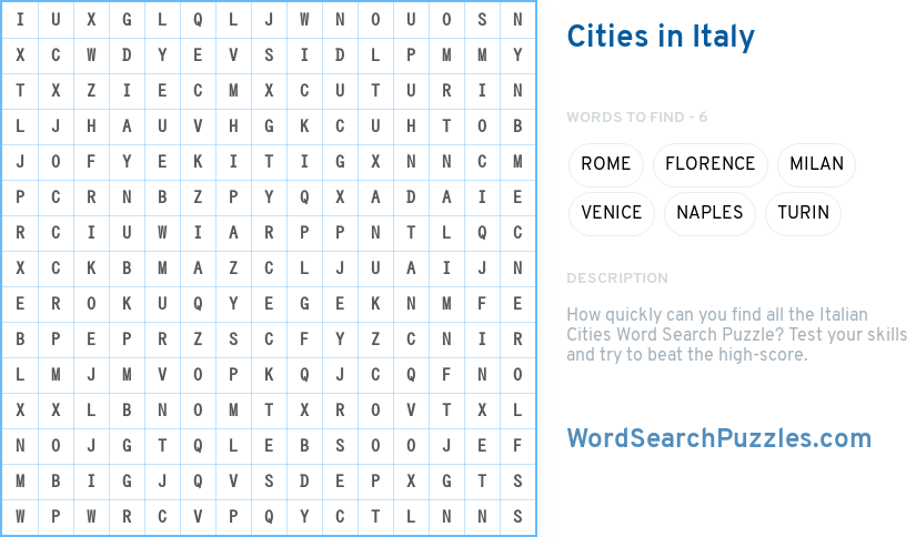 name word congratulations Search  WordSearchPuzzles.com in Italy  Cities Puzzle Word