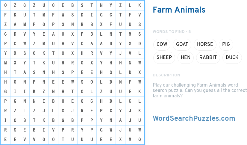 Rabbit Word Search Puzzle - Puzzles to Play